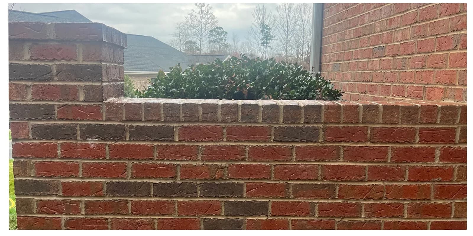 Restored brick wall after mold removal and brick cleaning in Denver NC