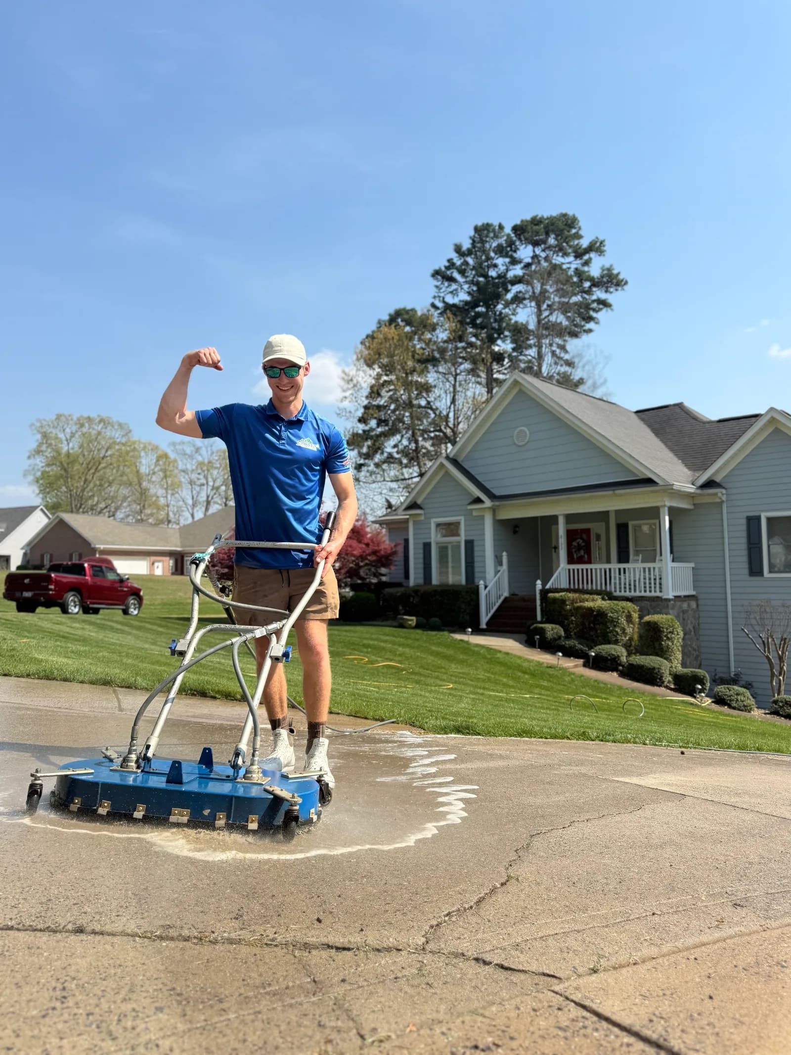 Ridge Curwood surface cleaning a concrete driveway in Lake Norman NC